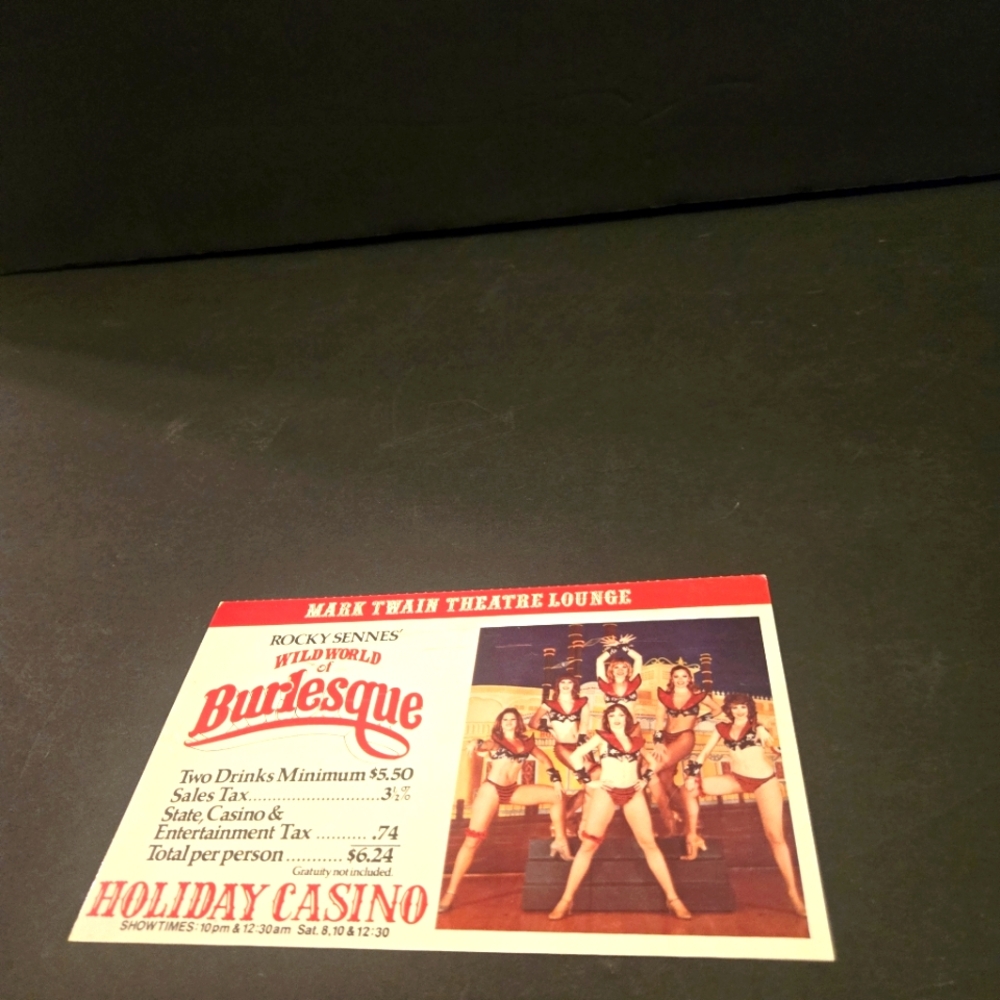 HOLIDAY CASINO VEGAS MARK TWAIN THEATRE LOUNGE ROCKY SENNES' BURLESQUE SHOW CARD